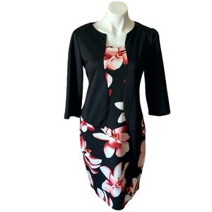 Sucrefas Women’s Black Floral Sheath Dress Size 2X Plus Size  Above Knee Career